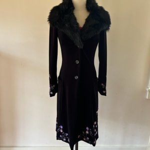 Vintage Betsey Johnson Black Velvet Faux Fur Duster Coat